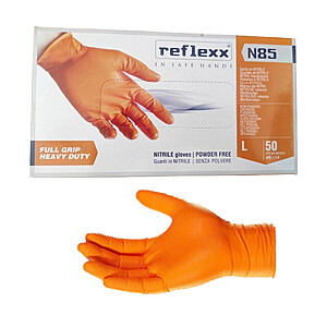 Manusi Mecanic Marimea L, Nitril Portocali Full Grip REFLEXX N85, 50 Bucati/Cutie