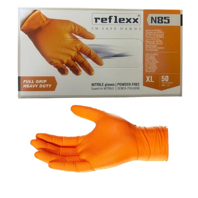 Manusi Mecanic Nitril Portocali Full Grip REFLEXX N85, Marimea XL, 50 Bucati/Cutie
